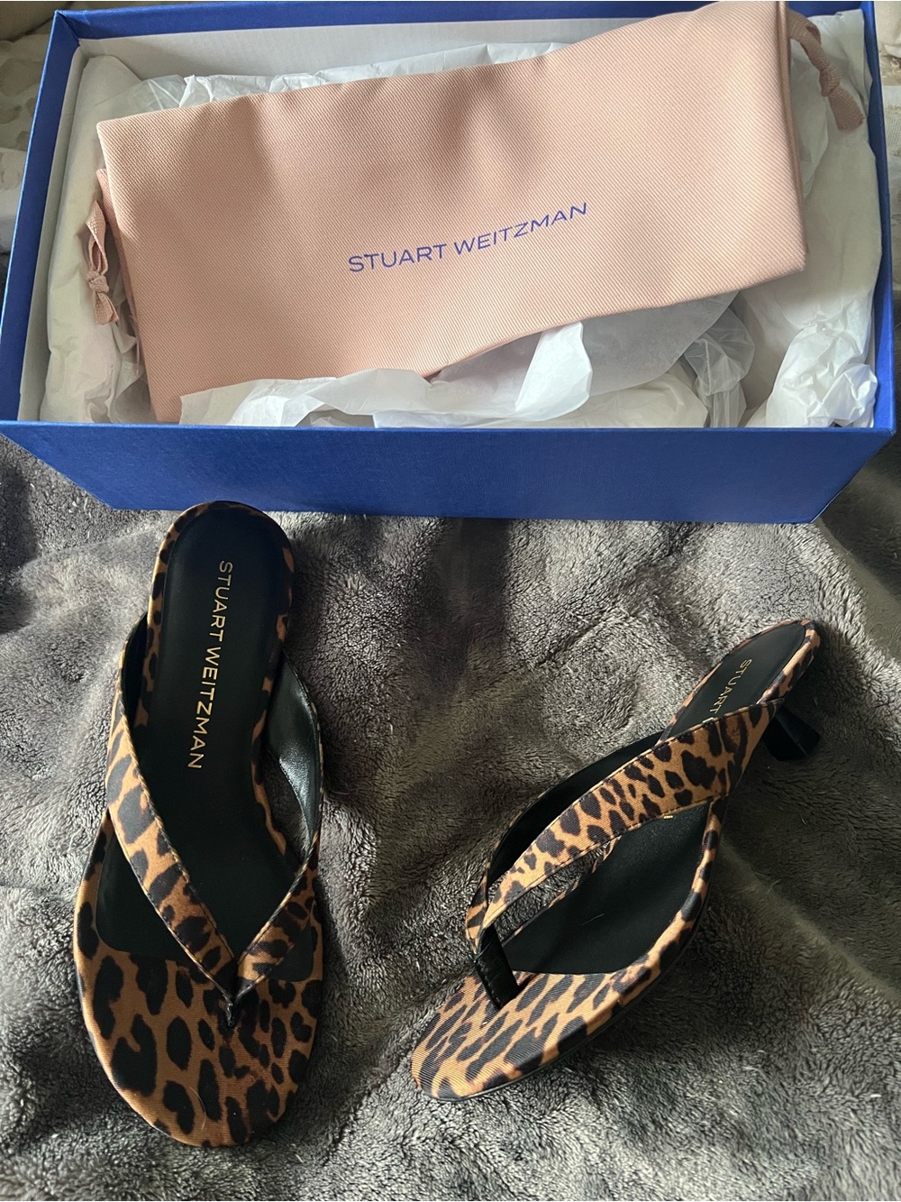 Stuart Weitzman Rio Leopard Print Kitten Heel Flip Flops - Brown - Picture 3 of 8